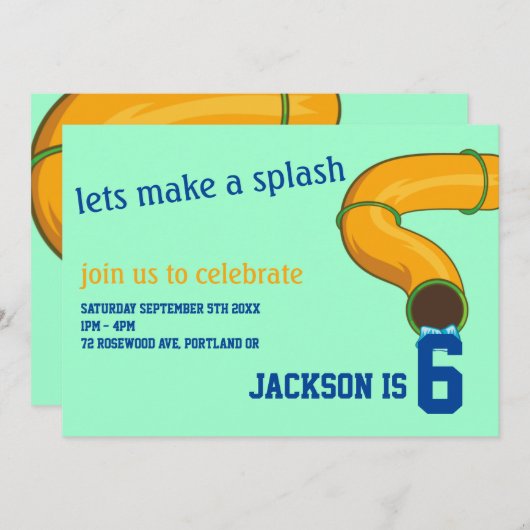 Invitation faire un anniversaire de toboggan bleu et vert écl (Devant / Derrière)