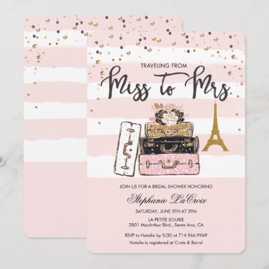 Invitation Faire-Vous d'Invitations de Mariage de Miss à Mme (Devant / Derrière)