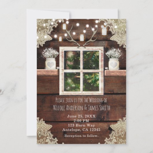 Invitation Faireparts de fenêtre de grange rustique avec arbr (Devant)