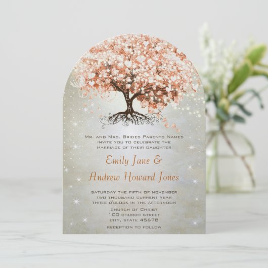 Invitation Faireparts de mariage Arbre à feuilles en forme de (Debout devant)