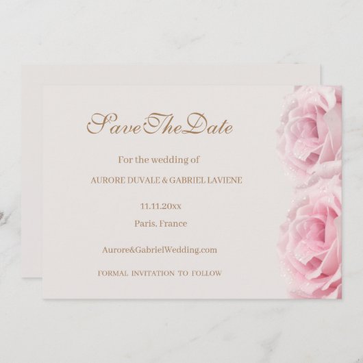 Invitation Faireparts de mariage Mariage Fleurs Roses Rose Pâ (Devant / Derrière)