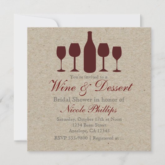 Invitation Faireparts Rustiques VINS & Dessert POUR TOUT ÉVÉN (Devant)