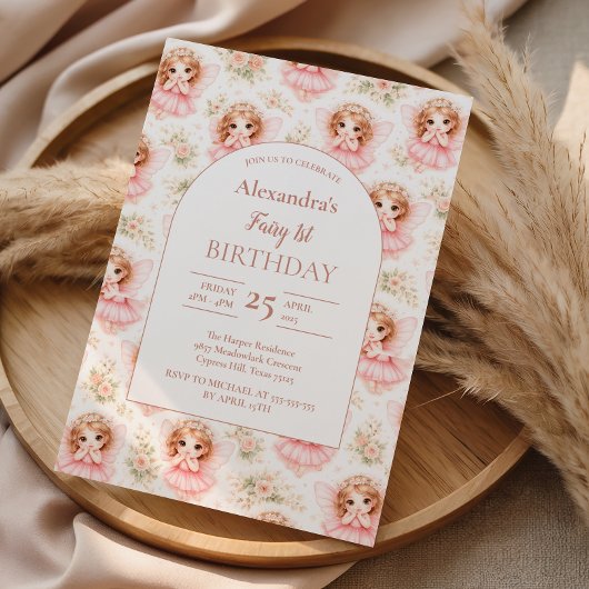 Invitation Fairy 1st Birthday Pink Garden