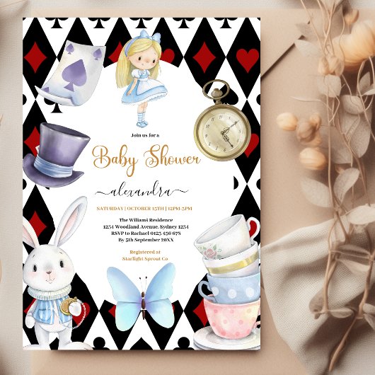 Invitation Fairy Alice dans le Baby shower Wonderland