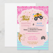 Invitation Fairy and monster trucks frères et soeurs annivers (Devant / Derrière)