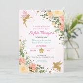 Invitation Fairy And Unicorn Floral Gold Parties scintillant  (Debout devant)