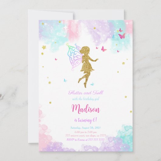 Invitation Fairy Birday Party (Devant)