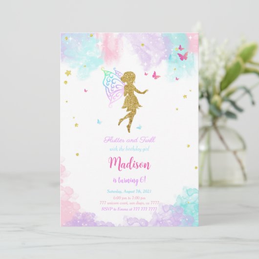 Invitation Fairy Birday Party (Debout devant)
