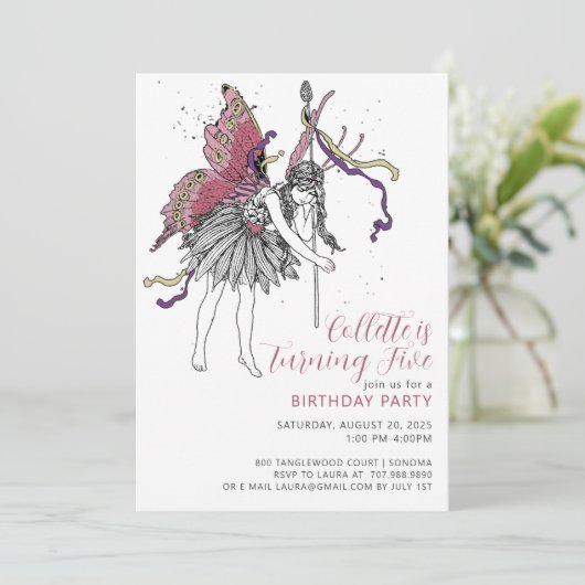 Invitation Fairy Birday Party (Debout devant)