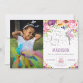 Invitation Fairy Bird'Bird Purple Florve Silver Parties scint (Devant)