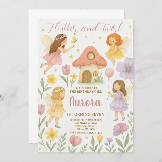 Invitation Fairy Birthday (Devant / Derrière)