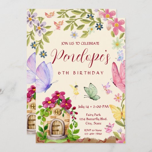 Invitation Fairy Birthday (Devant / Derrière)