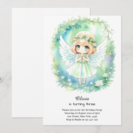 Invitation Fairy Birthday (Devant / Derrière)