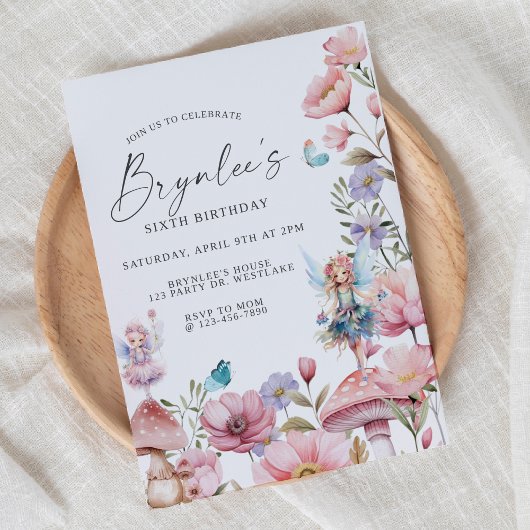 Invitation Fairy Birthday, Garden Party, Enchanted, Whimsical