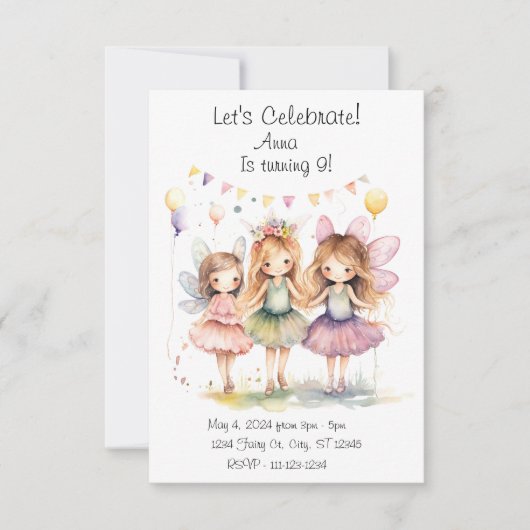 Invitation Fairy Birthday Party (Devant)
