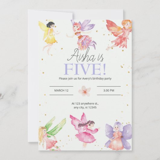 Invitation Fairy Birthday party (Devant)