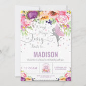 Invitation Fairy Birthday Purple Floral Silver Whimsical (Devant)