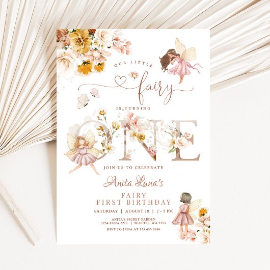 Invitation Fairy Butterfly Magique Fleur sauvage 1er annivers