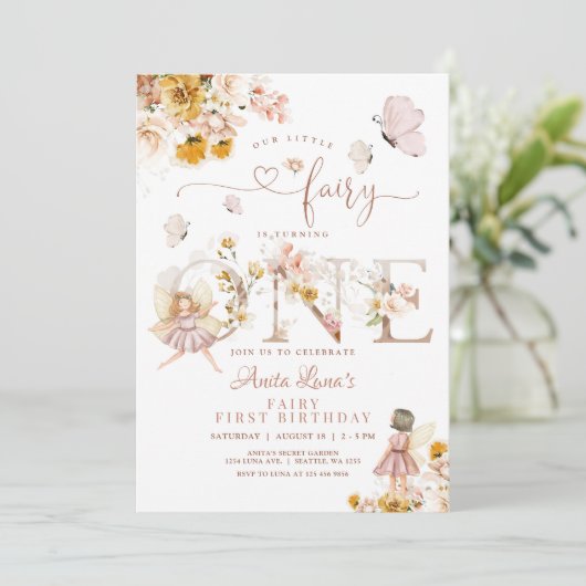Invitation Fairy Butterfly Magique Fleur sauvage 1er annivers (Debout devant)
