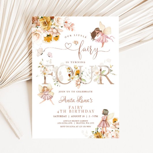 Invitation Fairy Butterfly Magique Fleur sauvage 4e anniversa
