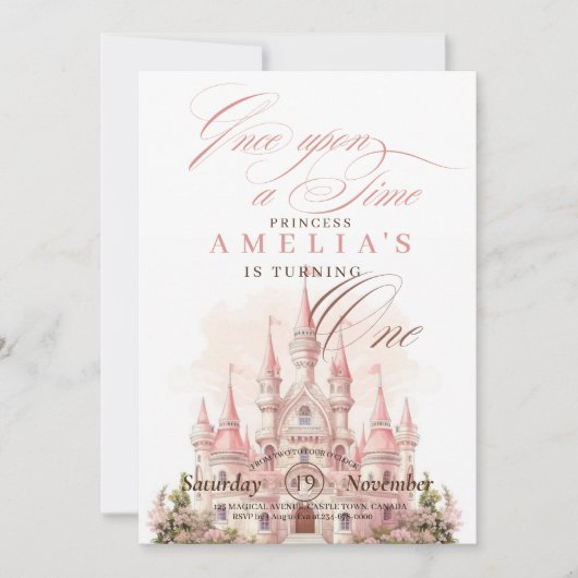 Invitation Fairy Castle Princess Pink 1er anniversaire (Devant)