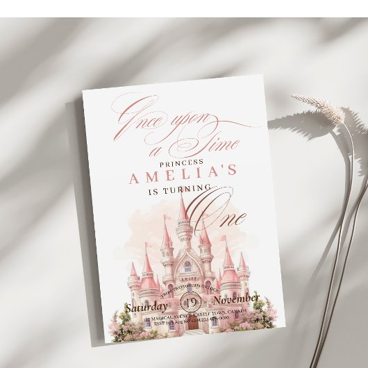 Invitation Fairy Castle Princess Pink 1er anniversaire