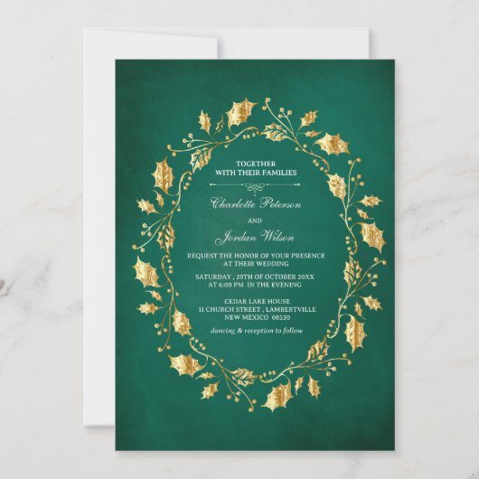 Invitation Fairy conte Emerald Green et Gold Royal Mariage (Devant)