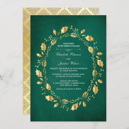Invitation Fairy conte Emerald Green et Gold Royal Mariage (Devant / Derrière)