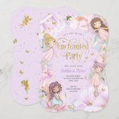 Invitation Fairy Enchanted Party, Jardin Flower fille anniver (Devant / Derrière)
