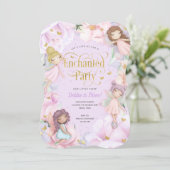 Invitation Fairy Enchanted Party, Jardin Flower fille anniver (Debout devant)