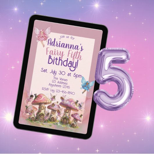Invitation Fairy Fifth, Pink Purple 5th Birthday