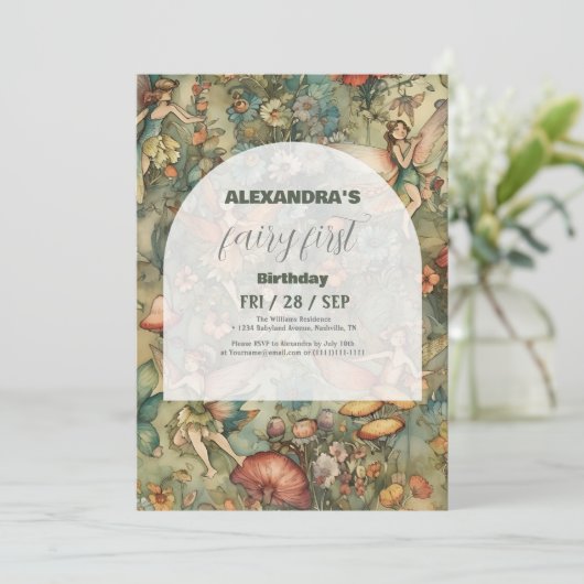 Invitation Fairy First 1er anniversaire Enchanted Forest (Debout devant)