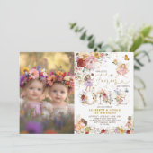 Invitation Fairy First 1er Anniversaire Twin Girls Floral Gar (Debout devant)