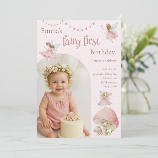 Invitation Fairy First 1st Birthday Enchanted Magical (Debout devant)