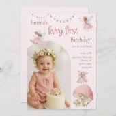 Invitation Fairy First 1st Birthday Enchanted Magical (Devant / Derrière)
