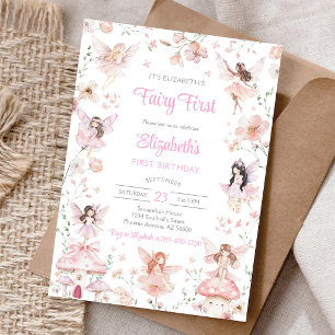 Invitation Fairy First Anniversaire Fantaisiste Floral 1ère