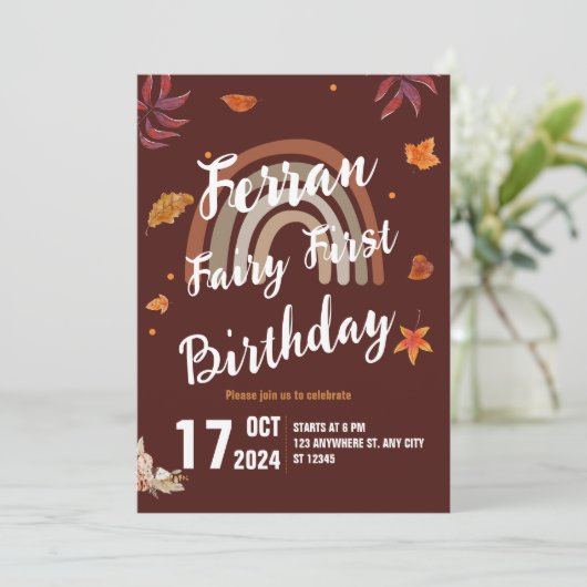 Invitation Fairy First Birday Fall Boho Rainbow (Debout devant)