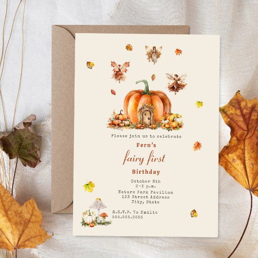 Invitation Fairy First Birday Fall Woodland Citrouille