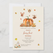 Invitation Fairy First Birday Fall Woodland Citrouille (Devant)