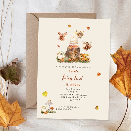 Invitation Fairy First Birday Fall Woodland Fairy Garden