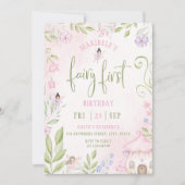 Invitation Fairy First Birday Forest Aquarelle Champagne (Devant)