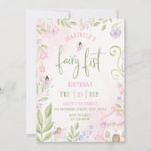 Invitation Fairy First Birday Forest Aquarelle Champagne (Devant)