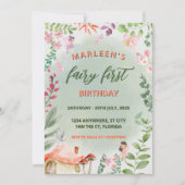 Invitation Fairy First Birday Forest Aquarelle Champagne (Devant)