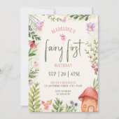 Invitation Fairy First Birday Forest Aquarelle Champagne (Devant)