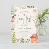 Invitation Fairy First Birday Forest Aquarelle Champagne (Debout devant)