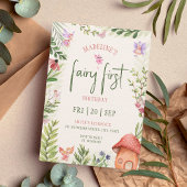 Invitation Fairy First Birday Forest Aquarelle Champagne