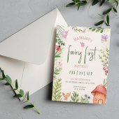 Invitation Fairy First Birday Forest Aquarelle Champagne