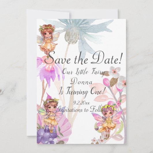 Invitation Fairy First Birthday Enregistrer la date (Devant)
