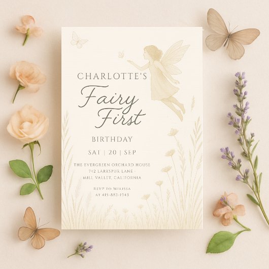 Invitation Fairy First Birthday Floral Watercolor