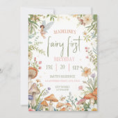 Invitation Fairy First  Birthday Forest Watercolor Mushroom  (Devant)